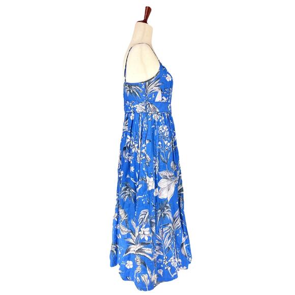 J. CREW 100% Linen Ratti Tropical Toile Blue/White Floral Midi Tea Dress Size 4 - Picture 6 of 10